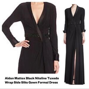 Aidan Mattox tuxedo wrap gown black